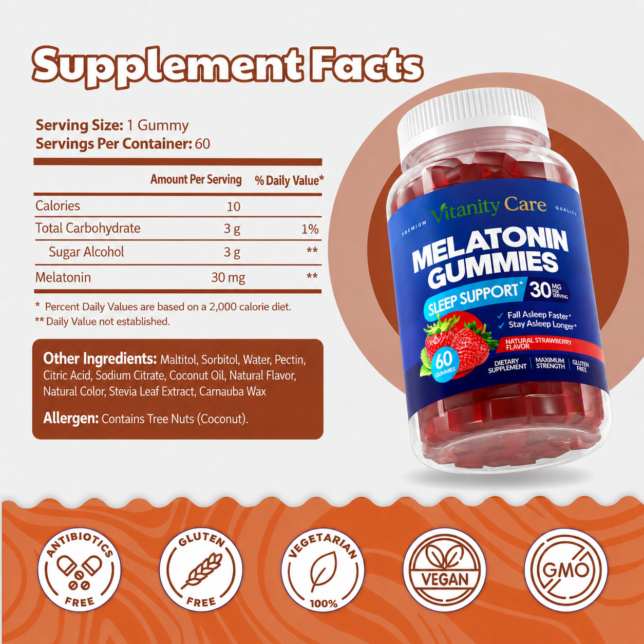 Melatonin 30mg Sleep Gummies for Adults – Maximum Strength, Sugar-Free, Non-GMO, Strawberry Flavor (60 Gummies)