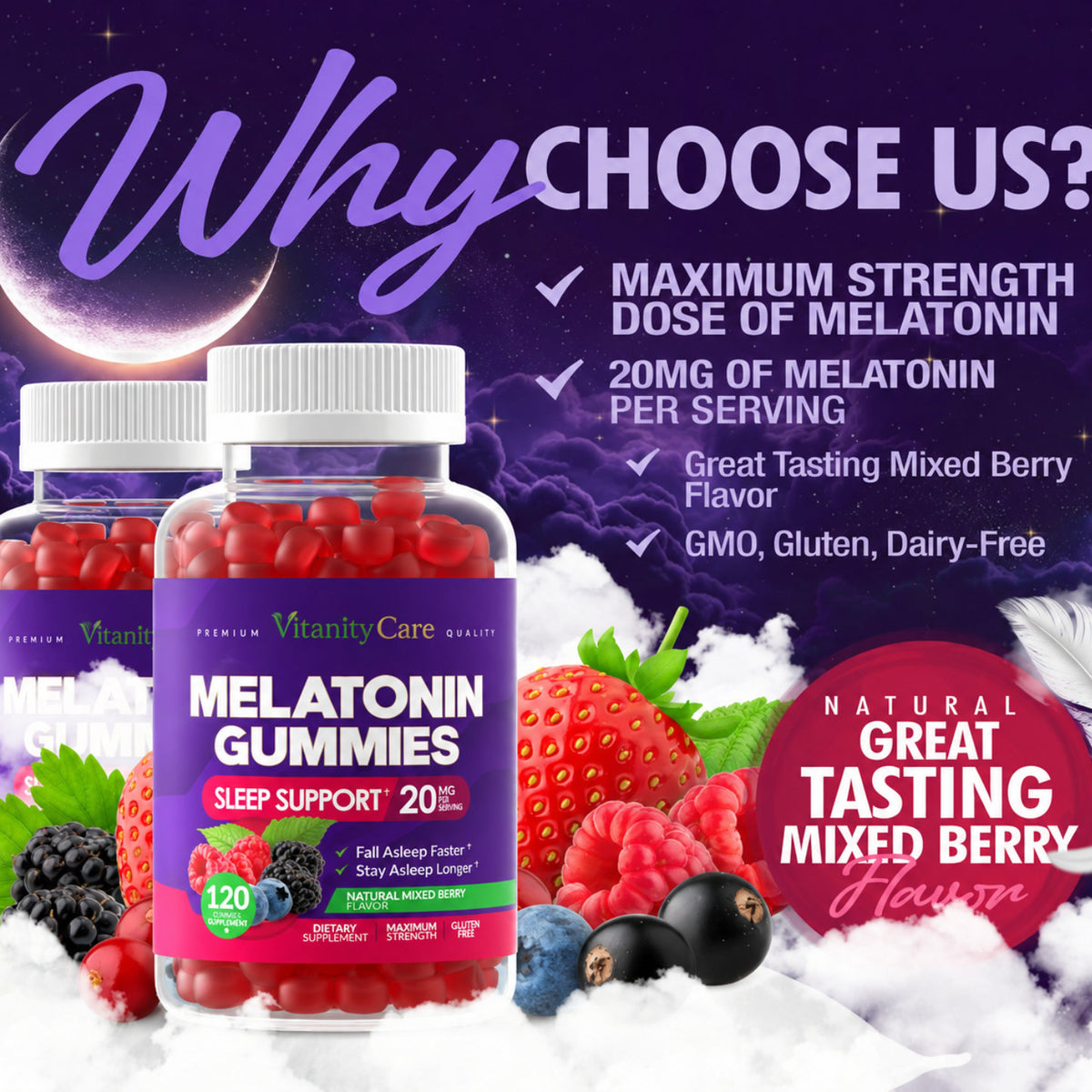 Melatonin Gummies 20mg - Maximum Strength Sleep Support