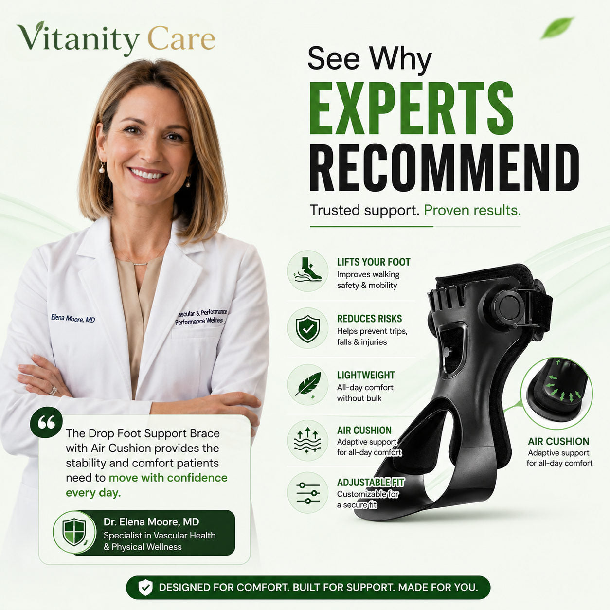 Vitanity Care™ Foot Support Brace – Adjustable Everyday Foot & Ankle Support