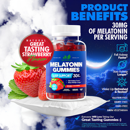 Melatonin 30mg Sleep Gummies for Adults – Maximum Strength, Sugar-Free, Non-GMO, Strawberry Flavor (60 Gummies)