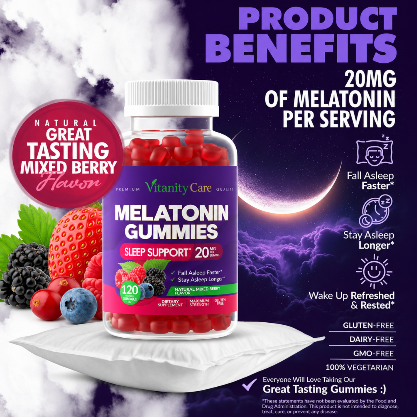 Melatonin Gummies 20mg - Maximum Strength Sleep Support