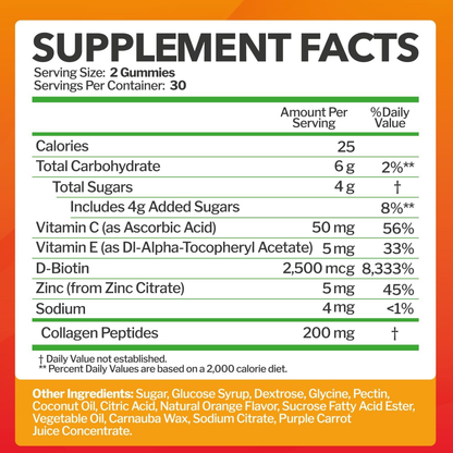Collagen Peptides Gummies – Biotin, Vitamin C & E for Skin, Hair & Nails