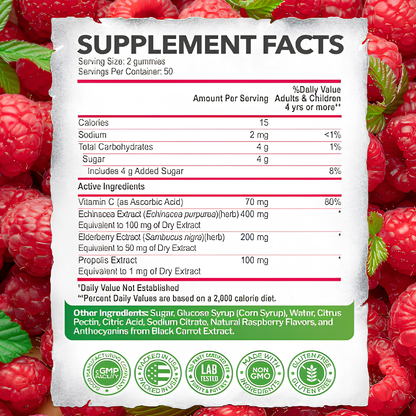 Elderberry Gummies 200mg with Vitamin C & Echinacea – Immune Support Gummies for Adults & Kids | Vegan | 100 Count