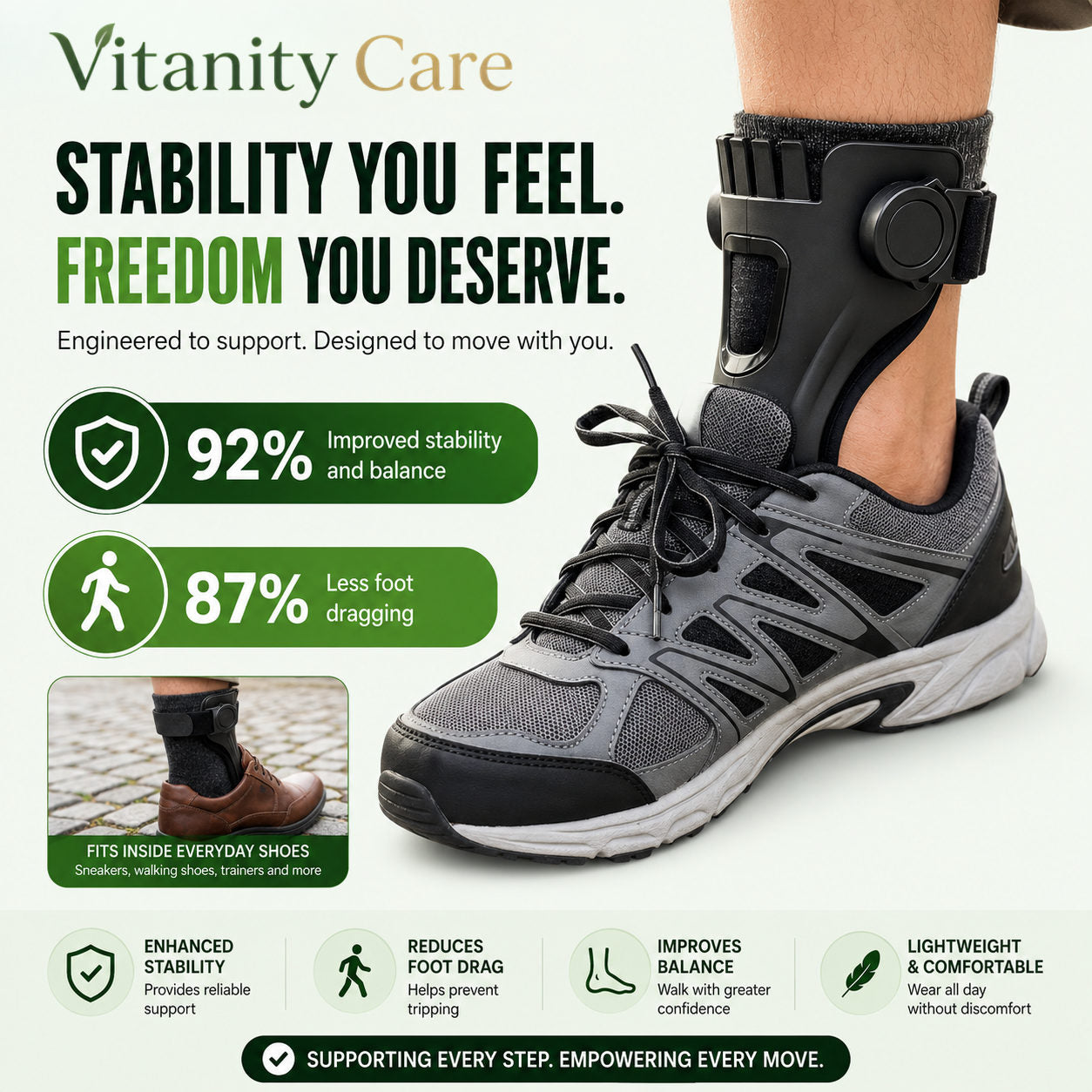 Vitanity Care™ Foot Support Brace – Adjustable Everyday Foot & Ankle Support