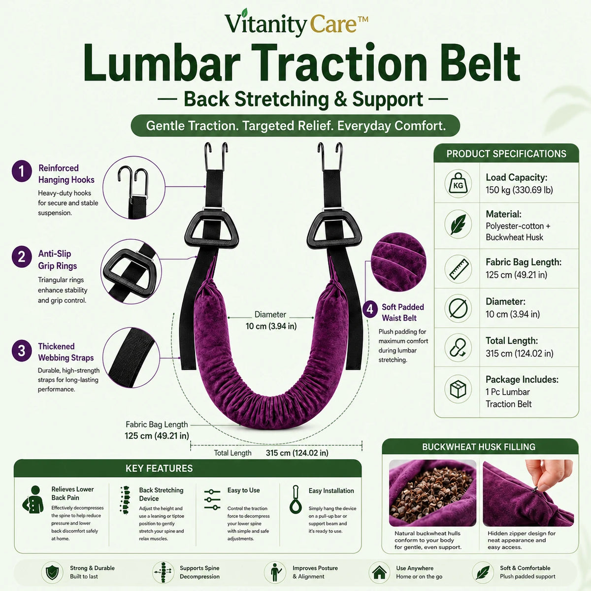 Vitanity Care™ Lumbar Traction Belt – Back Stretching & Support