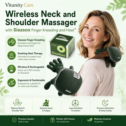 Wireless Neck and Shoulder Massager with Siaasoo Finger Kneading and Heat