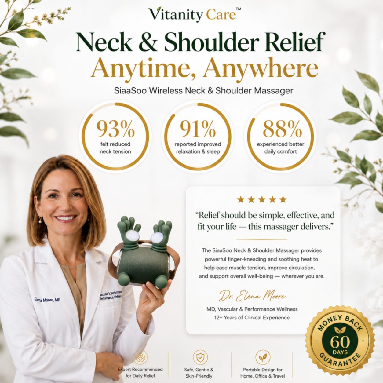 Wireless Neck and Shoulder Massager with Siaasoo Finger Kneading and Heat