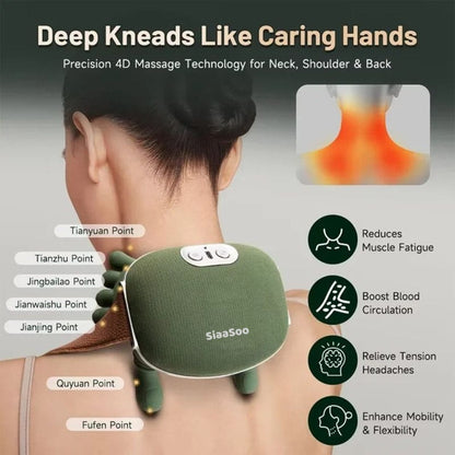 Wireless Neck and Shoulder Massager with Siaasoo Finger Kneading and Heat