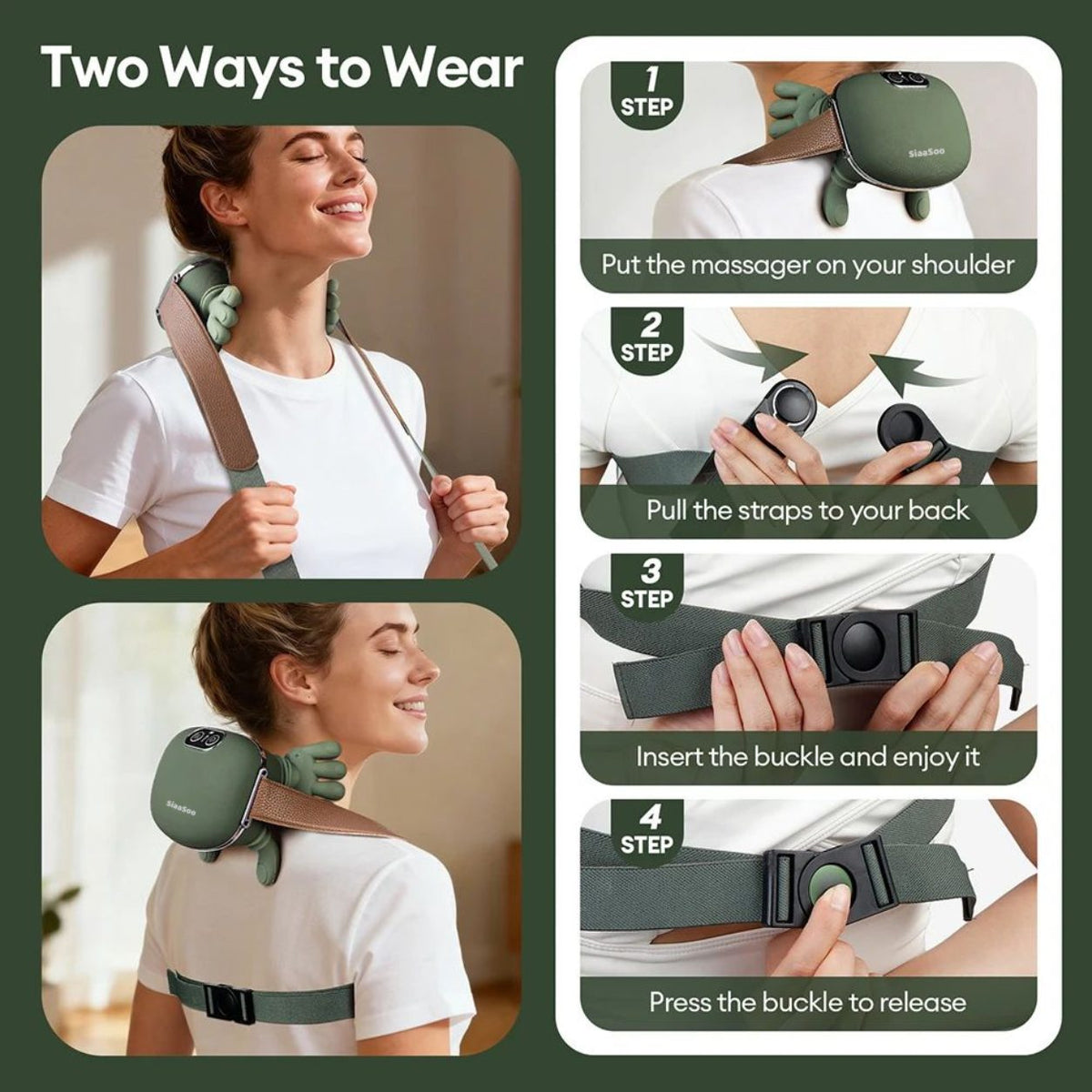 Wireless Neck and Shoulder Massager with Siaasoo Finger Kneading and Heat