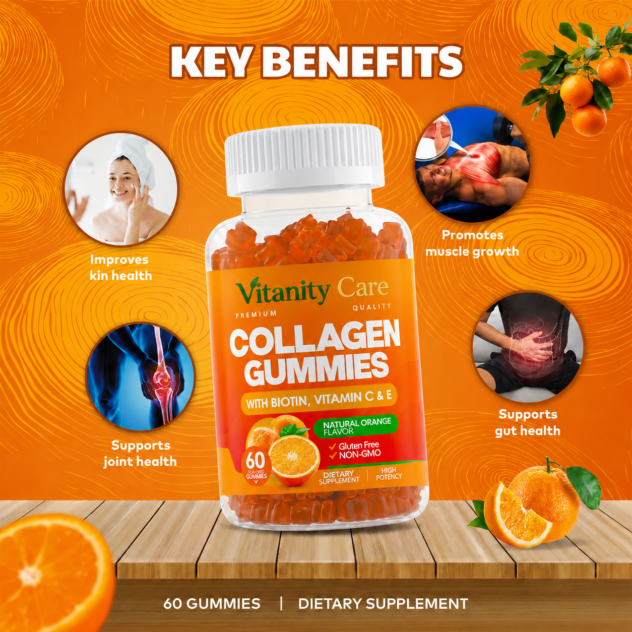 Collagen Peptides Gummies – Biotin, Vitamin C & E for Skin, Hair & Nails