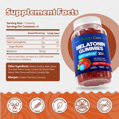 Melatonin 30mg Sleep Gummies for Adults – Maximum Strength, Sugar-Free, Non-GMO, Strawberry Flavor (60 Gummies)