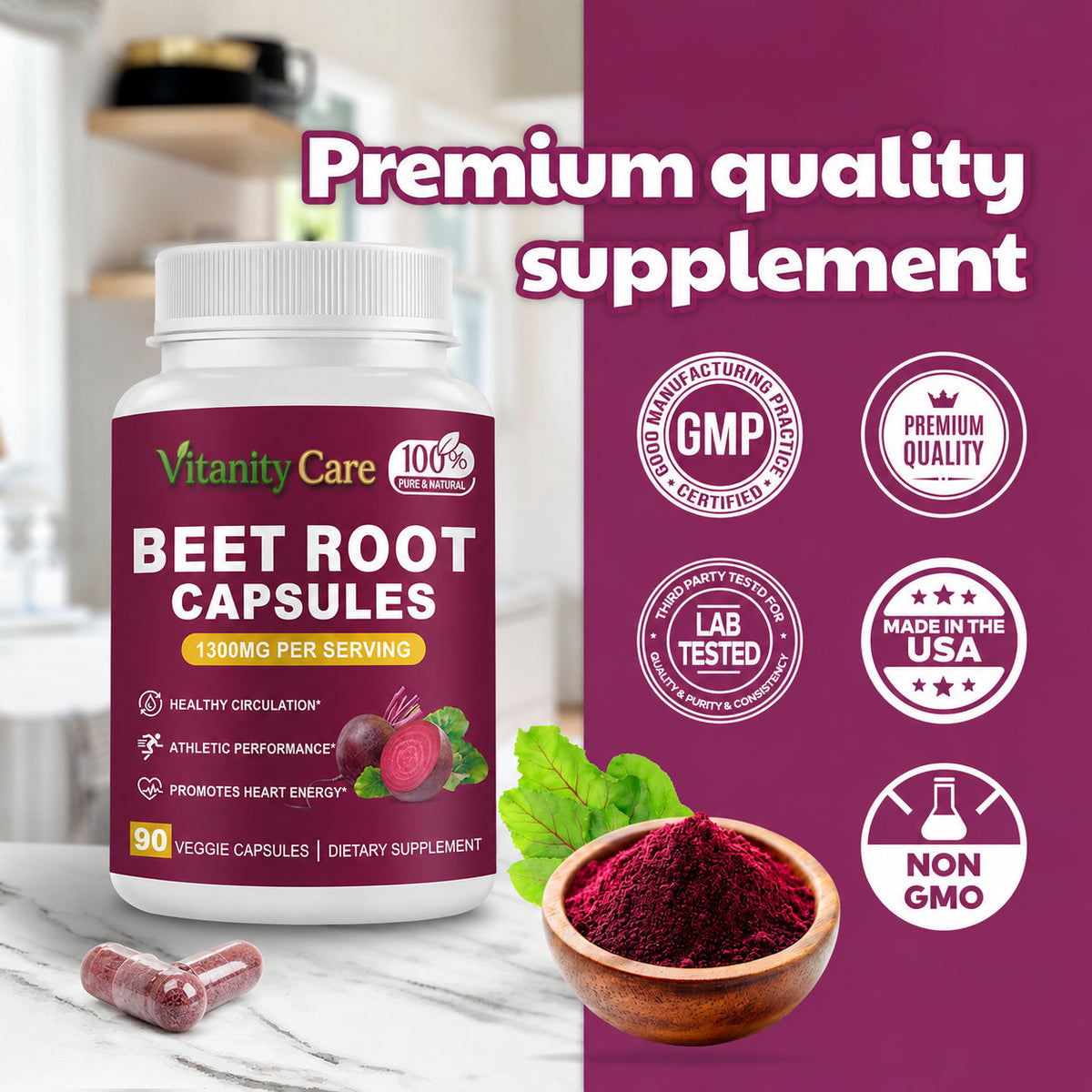 Beet Root Capsules 1300mg – Daily Wellness & Nutritional Support