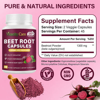 Beet Root Capsules 1300mg – Daily Wellness & Nutritional Support