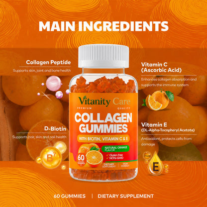 Collagen Peptides Gummies with Biotin, Vitamin C & E – Daily Beauty Support