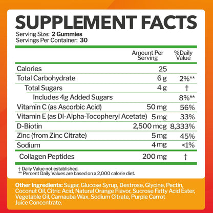 Collagen Peptides Gummies with Biotin, Vitamin C & E – Daily Beauty Support