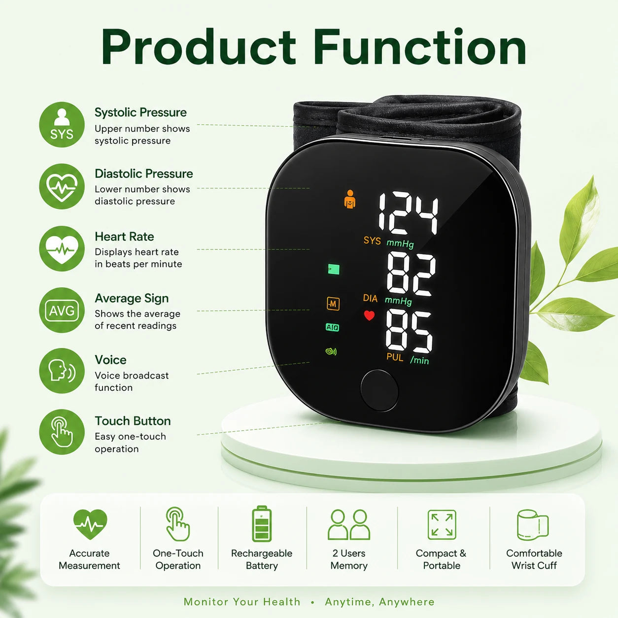 Vitanity Care™ Rechargeable Wrist Blood Pressure & Pulse Monitor