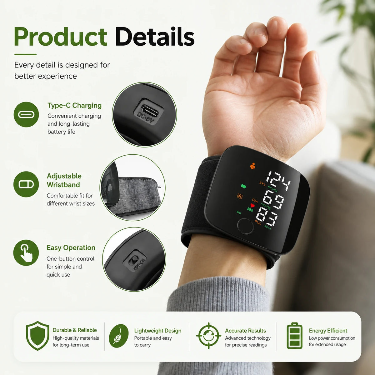 Vitanity Care™ Rechargeable Wrist Blood Pressure & Pulse Monitor