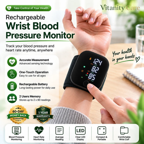 Vitanity Care™ Rechargeable Wrist Blood Pressure & Pulse Monitor