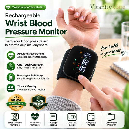 Vitanity Care™ Rechargeable Wrist Blood Pressure & Pulse Monitor