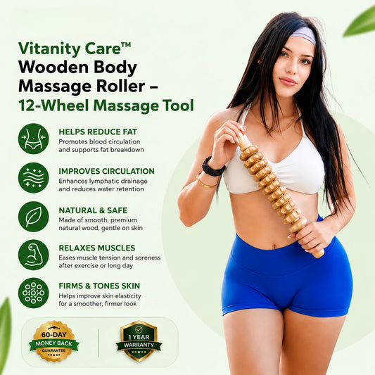 Vitanity Care™ Wooden Body Massage Roller – 12-Wheel Massage Tool