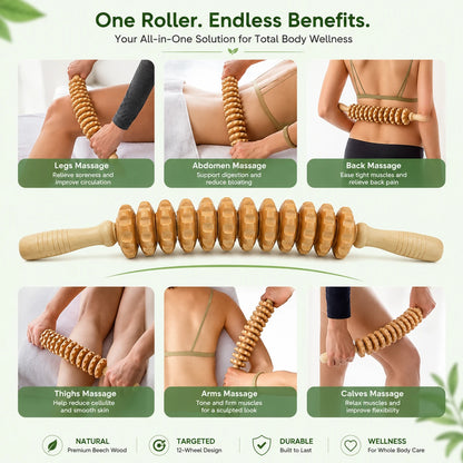 Vitanity Care™ Wooden Body Massage Roller – 12-Wheel Massage Tool