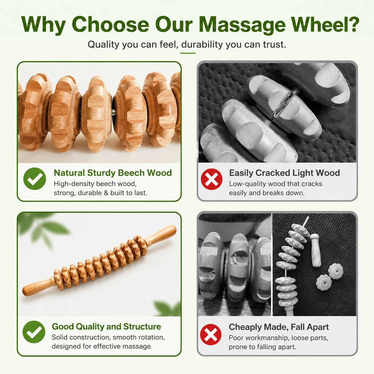 Vitanity Care™ Wooden Body Massage Roller – 12-Wheel Massage Tool