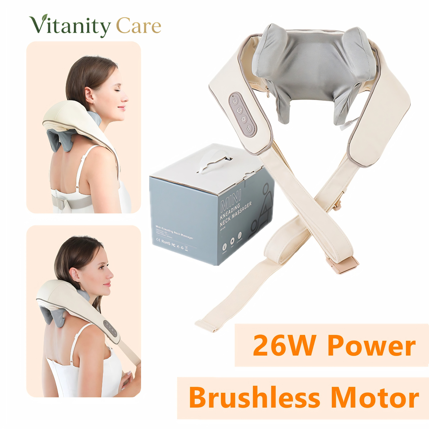 Vitanity Care Wireless Neck & Shoulder Massager – 26W Deep Kneading Back Massage