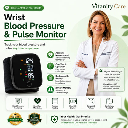 Vitanity Care™ Rechargeable Wrist Blood Pressure & Pulse Monitor